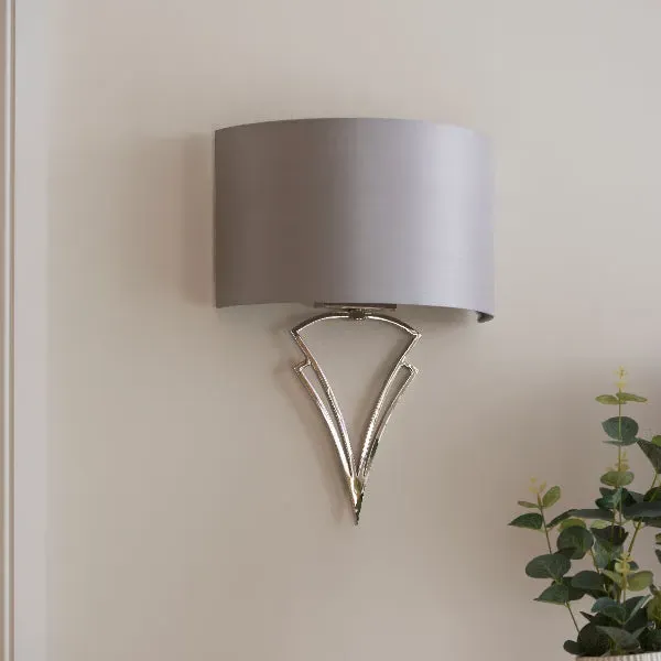 Lyla Wall Light with Curved Shade - Satin Nickel, Grey product