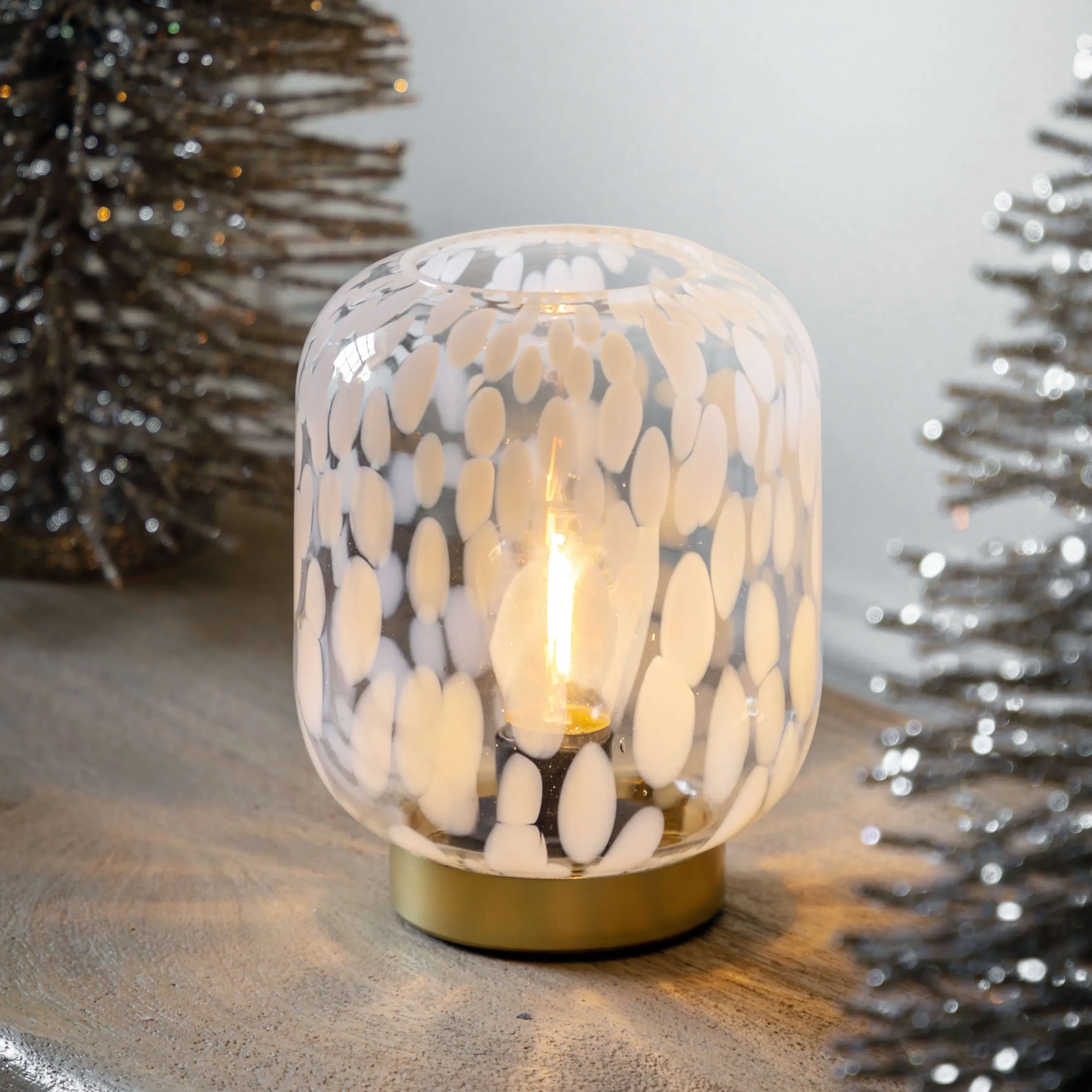 Maeve Battery-Powered Glass Table Lamp - White, Gold product
