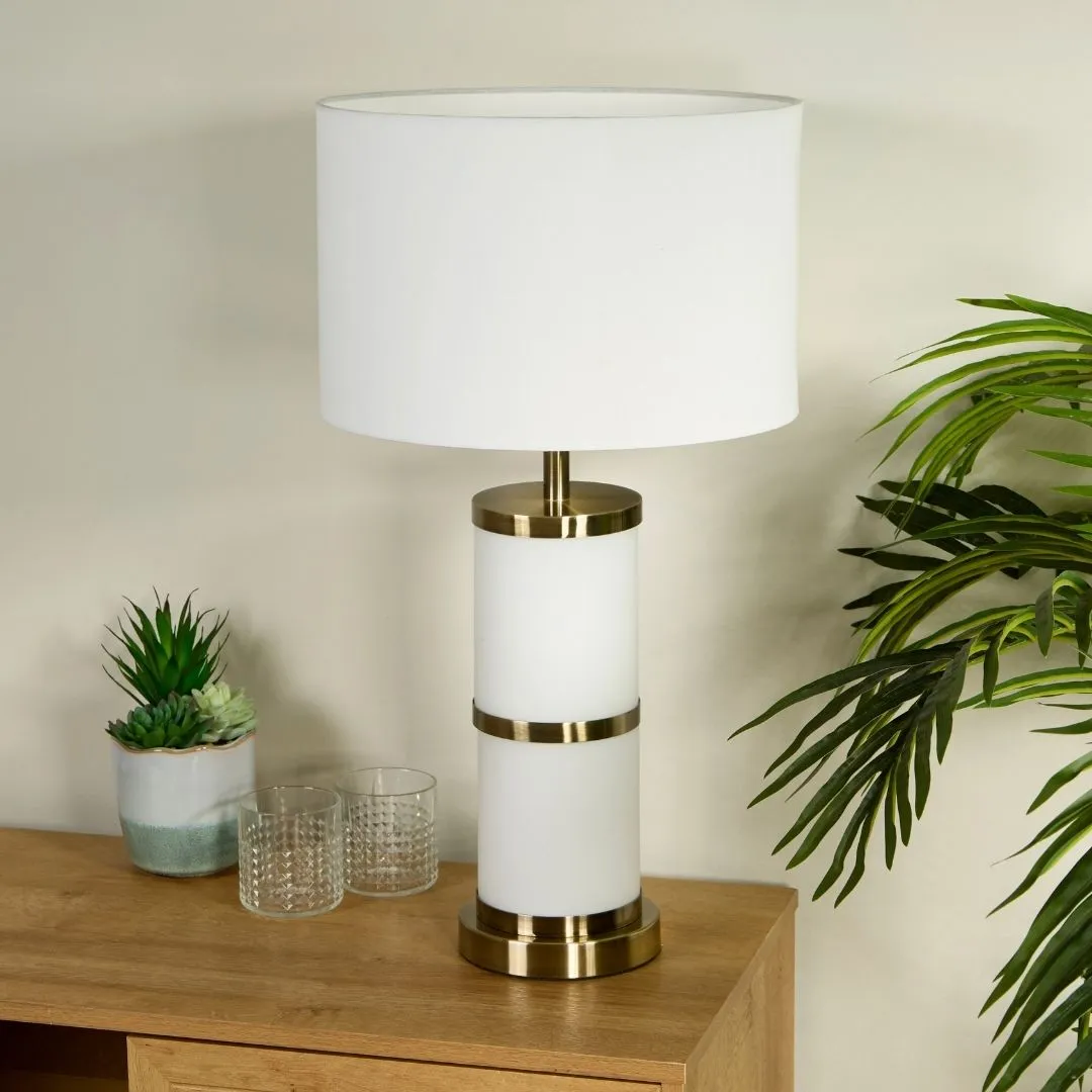 Manning Cylindrical Table Lamp - White, Antique Brass product