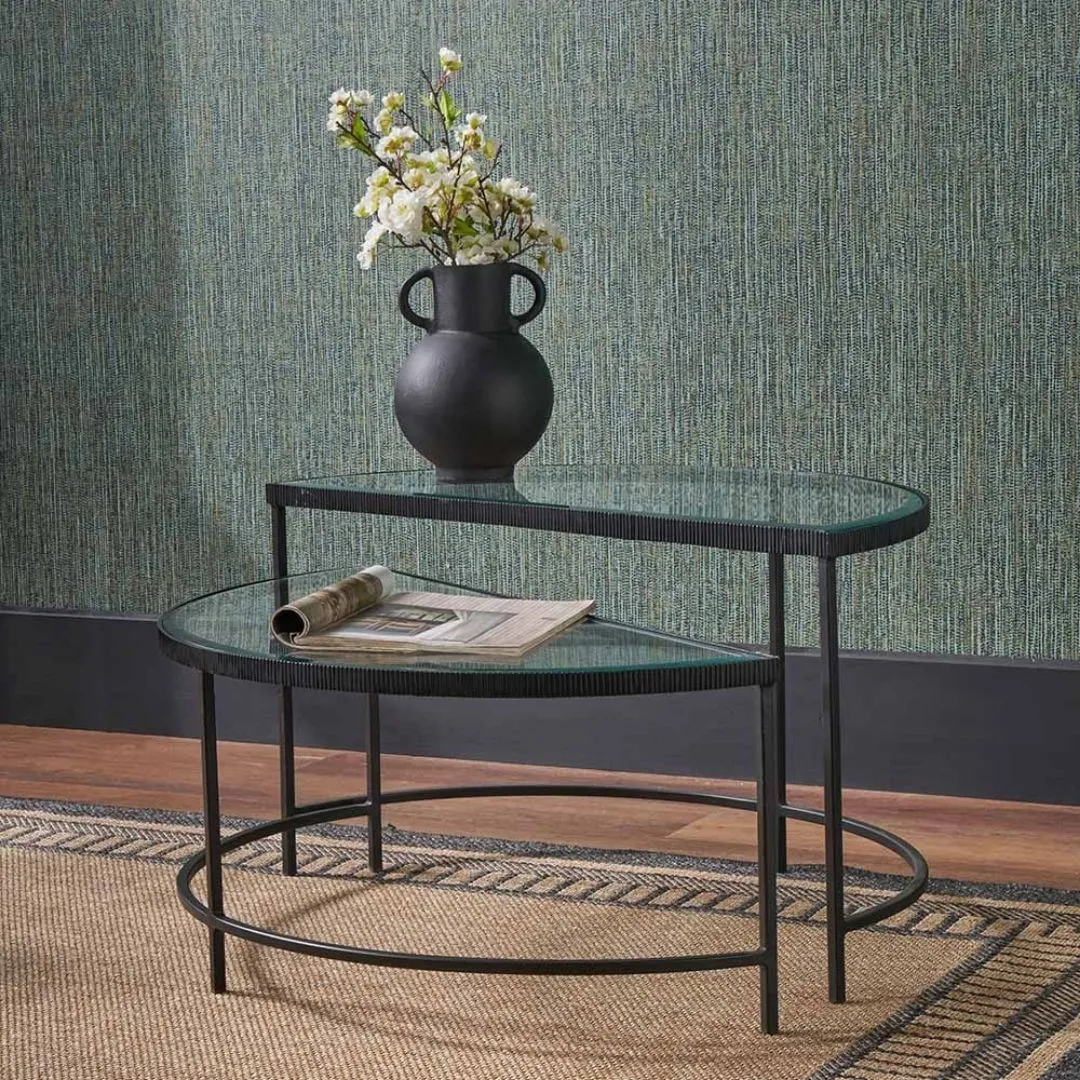 Marazzi Half Moon Coffee Tables Set of 2 - Black, Glass product