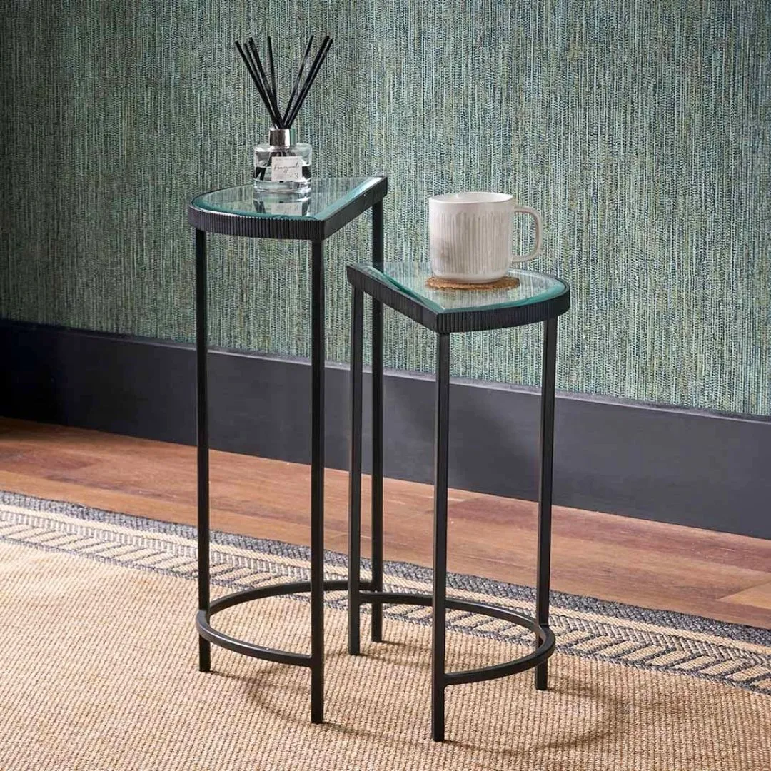Marazzi Half Moon Side Tables Set of 2 - Black, Glass product