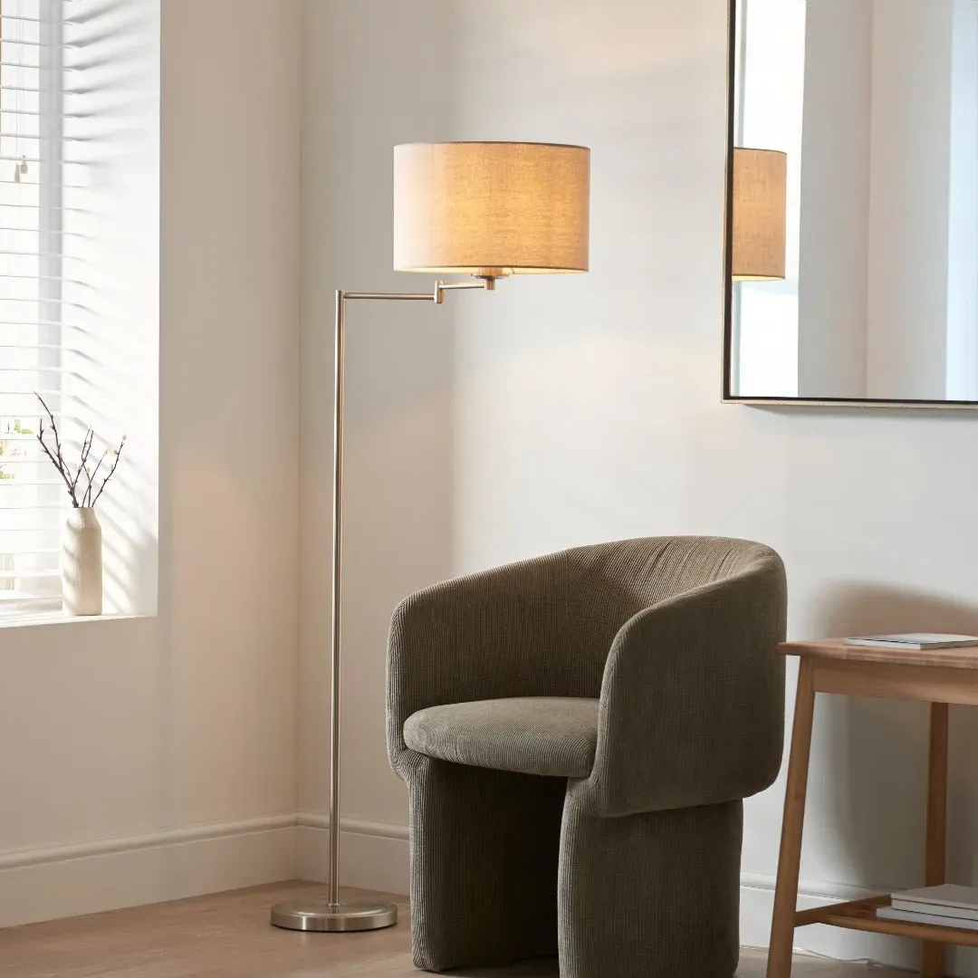 Marston Satin Nickel Floor Lamp - Nickel, Faux Linen product