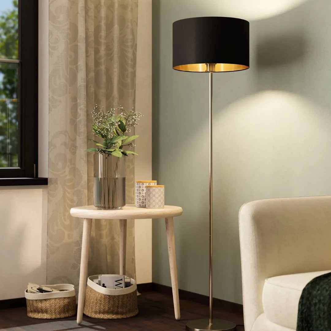 Maserlo Floor Lamp with Black Shade - Satin Nickel product
