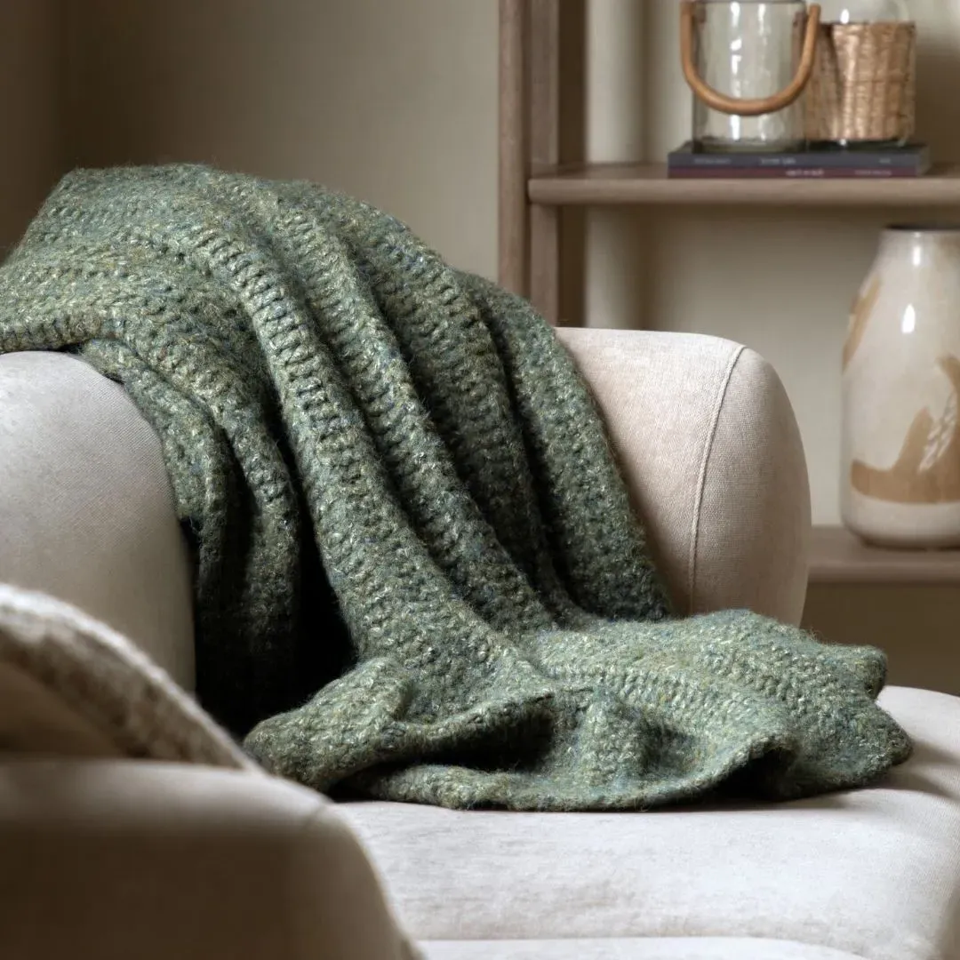 Melange Knit Throw - Khaki, Wool product