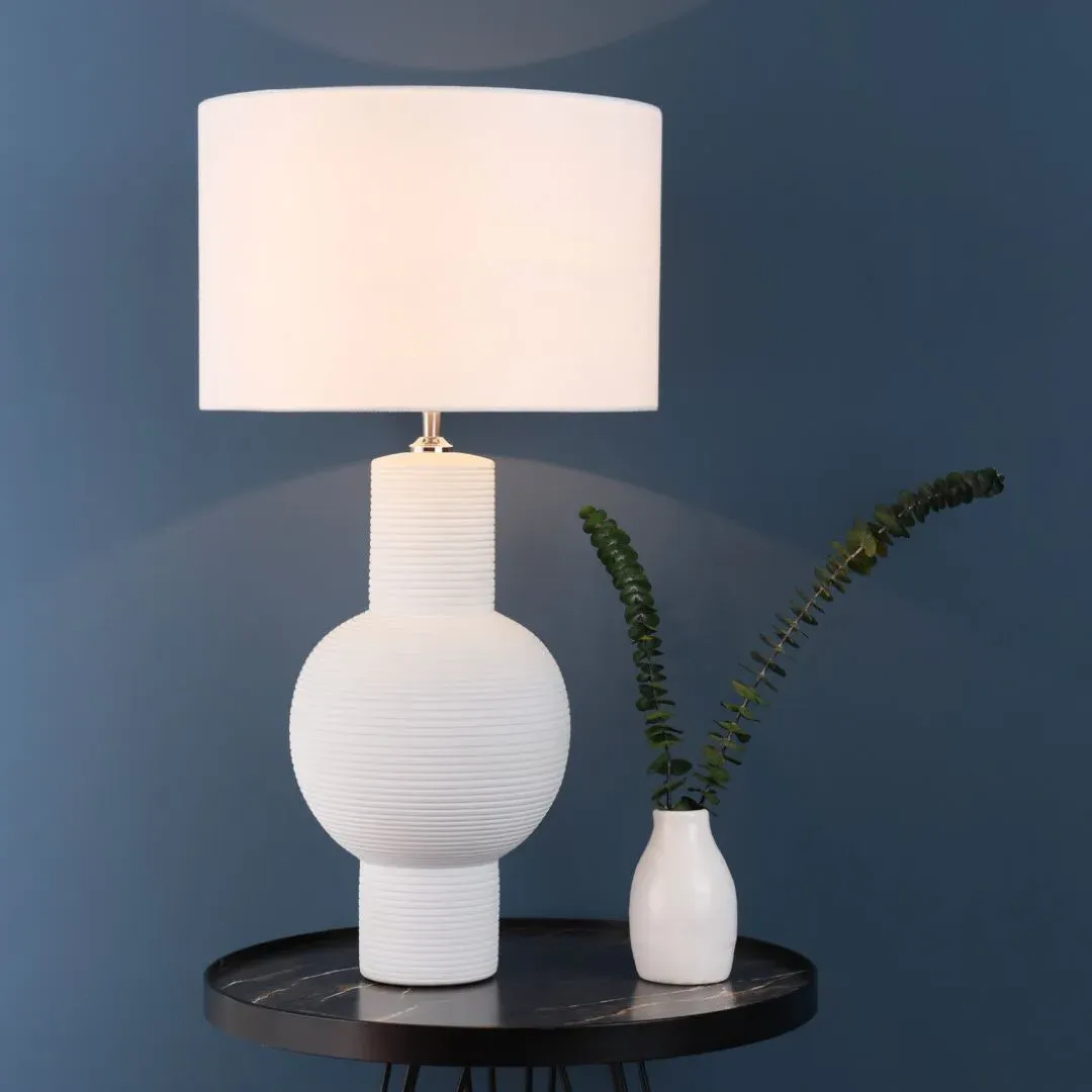 Meredith Ceramic Table Lamp - White, Linen product