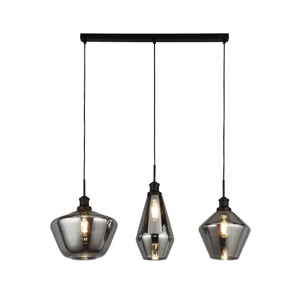 Mia Ceiling Bar Pendant Adjustable - Smoked Glass, Matt Black product