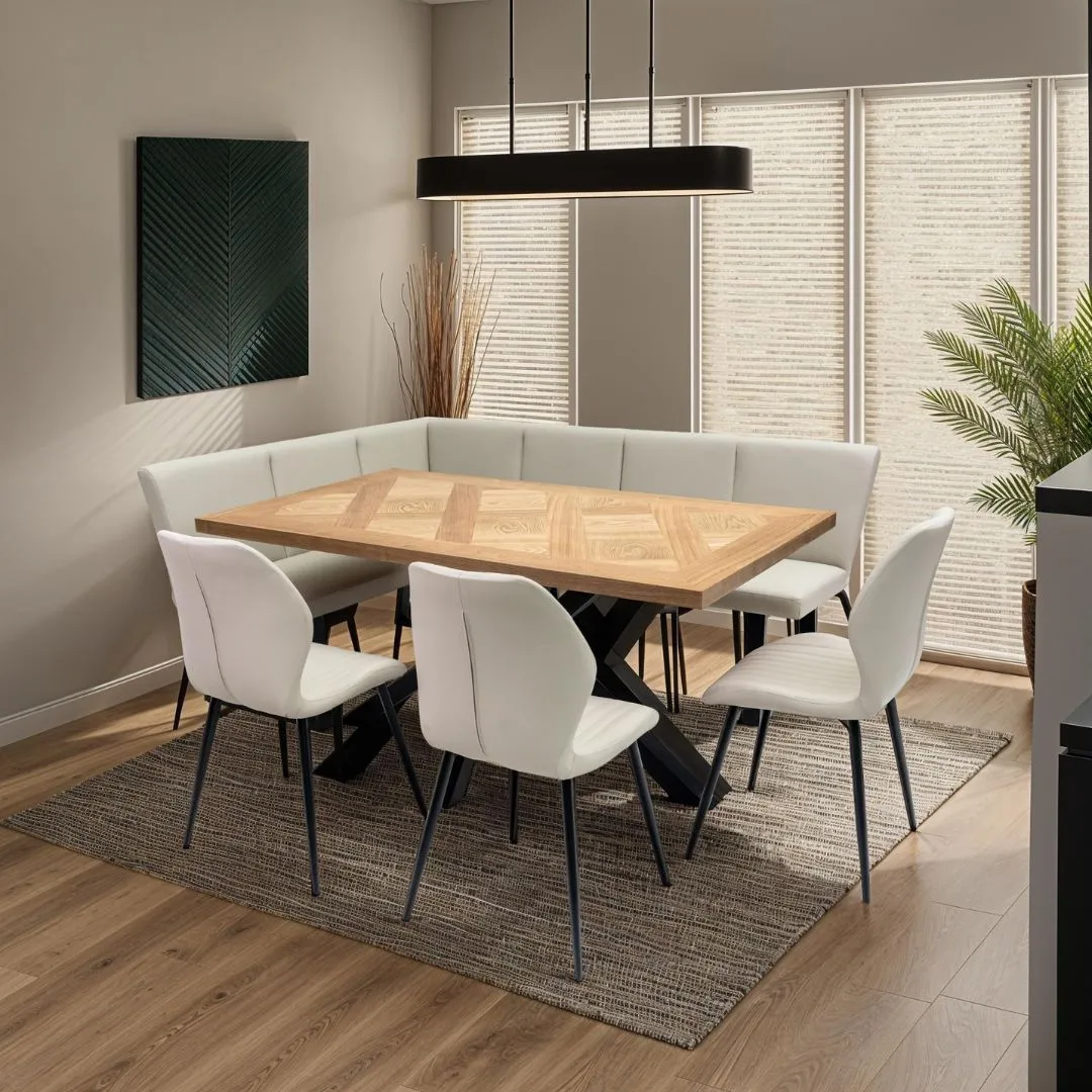 Miami Dining Set with Chairs and Corner Bench - Stone, Faux Leather product