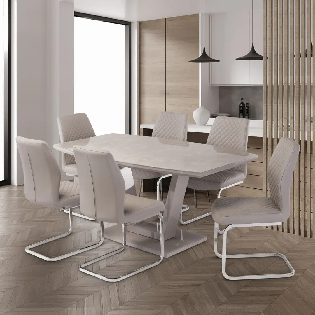 Milano 6-Seater Dining Set - Latte, Marble Effect product