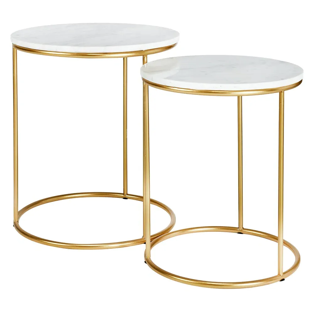 Milly Set of 2 End Tables - White Marble, Gold Metal product