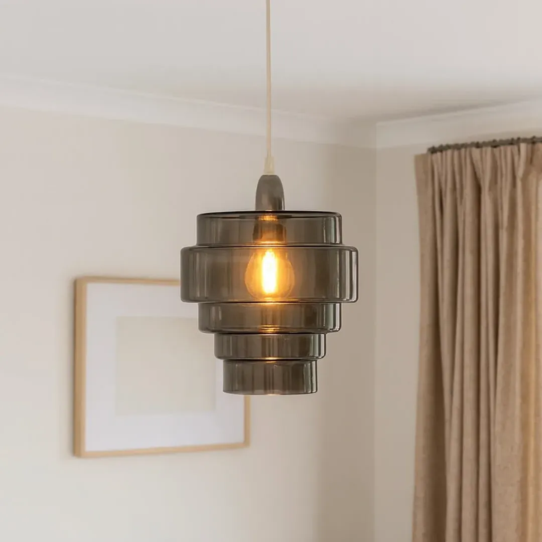 Mira 5-Tier Layered Easy-Fit Pendant - Smoked Glass product