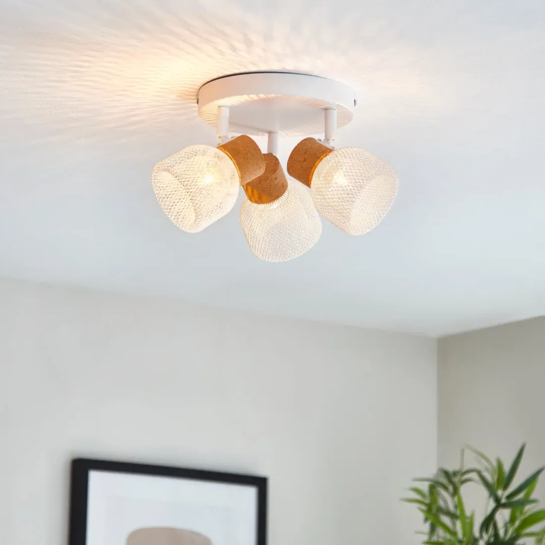 Modi 3-Light Spot Plate Ceiling Light - White, Cork product