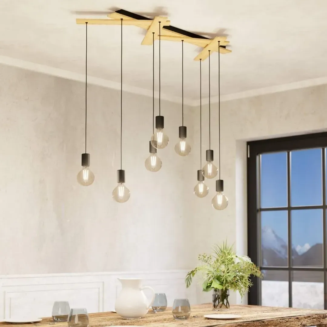 Monmount 9-Light Pendant Bar - Black, Rubberwood product