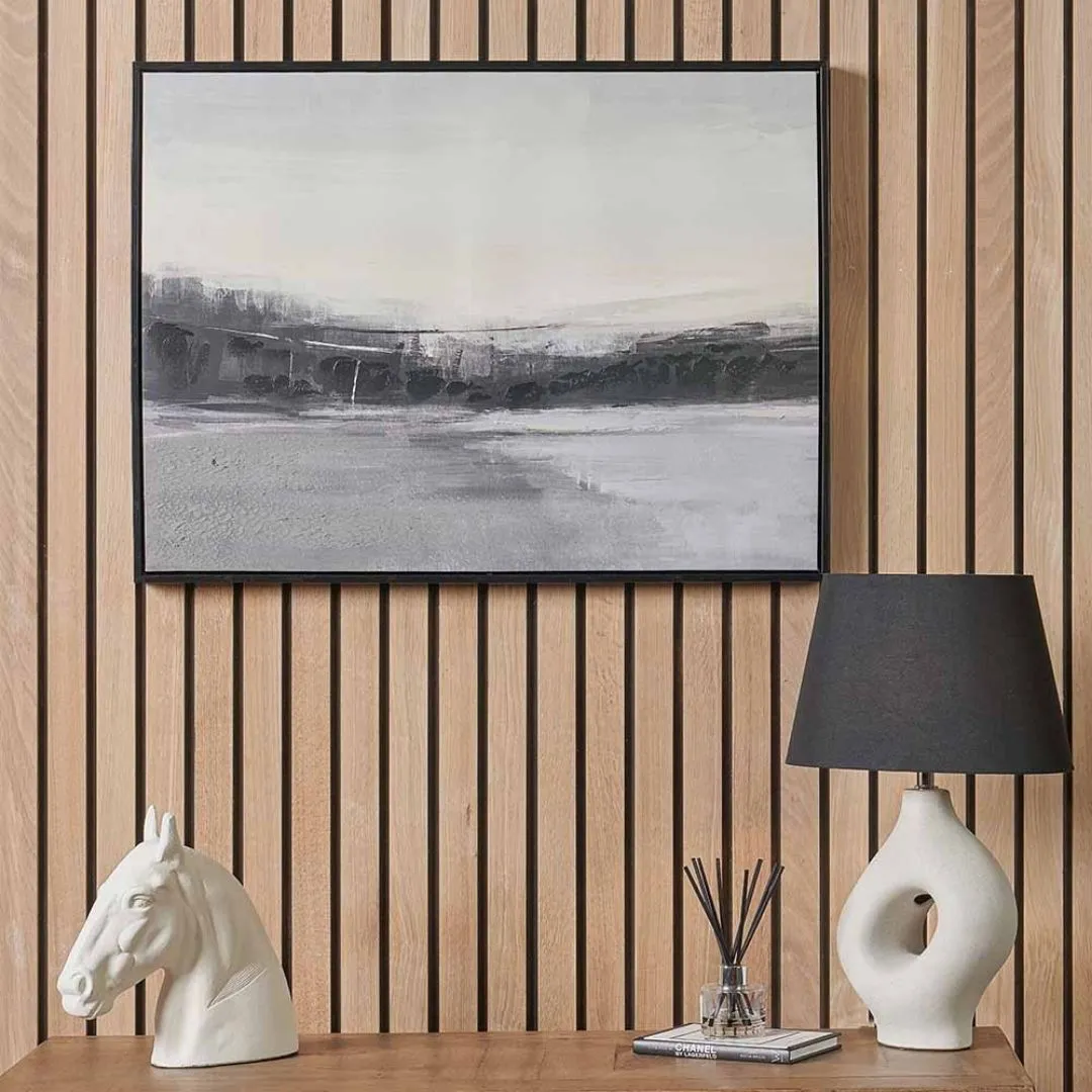 Monochrome Abstract Landscape Canvas with Black Frame product