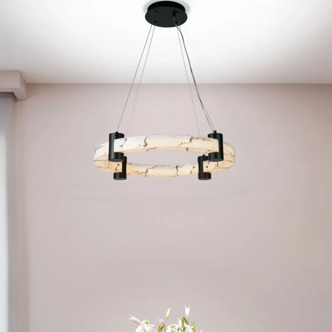 Moonbeam Round Pendant Ceiling Light - Black, Marble Effect product