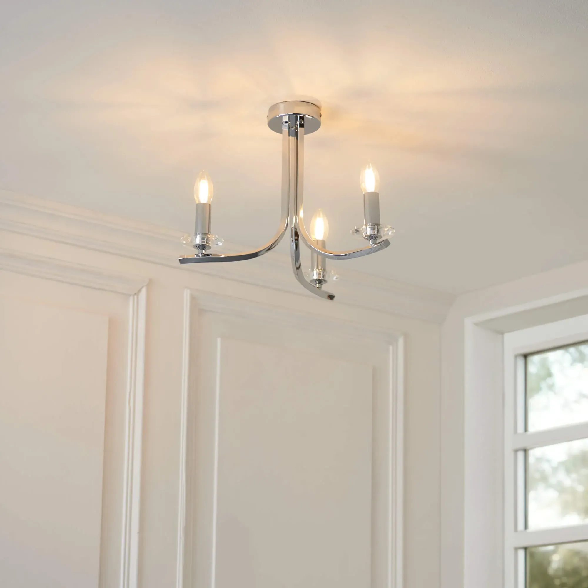 Morden 3-Light Semi Flush Ceiling Light - Polished Chrome, Crystal product