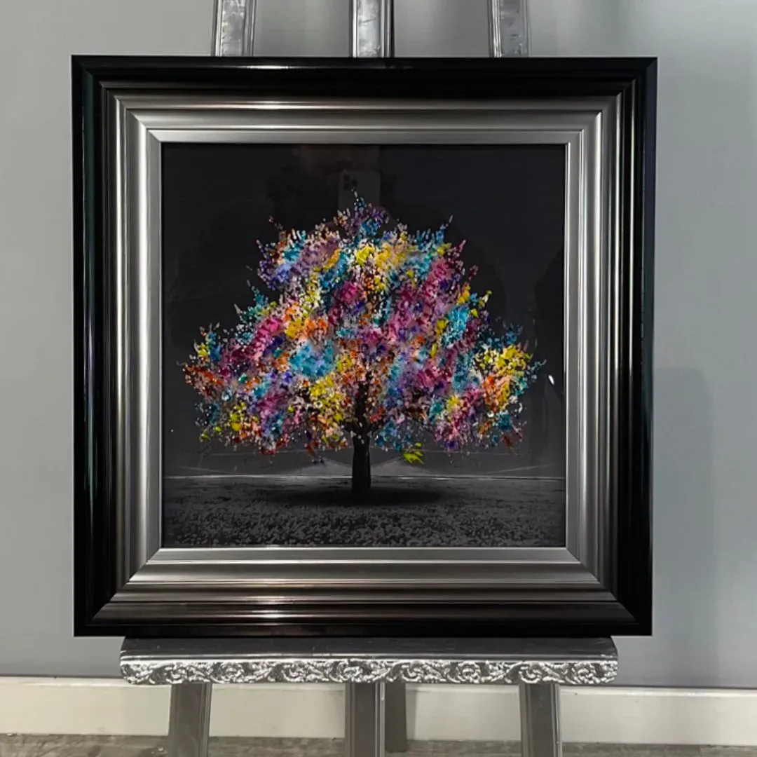 Multicolour Tree 40x40 Framed Wall Art - Black, Silver product