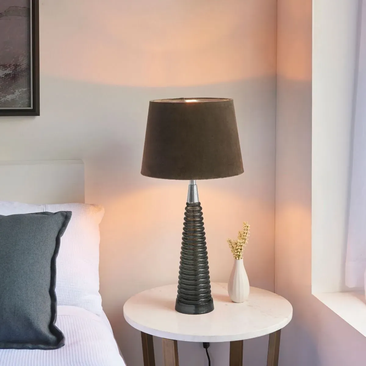 Naia Glass Table Lamp - Grey, Velvet product