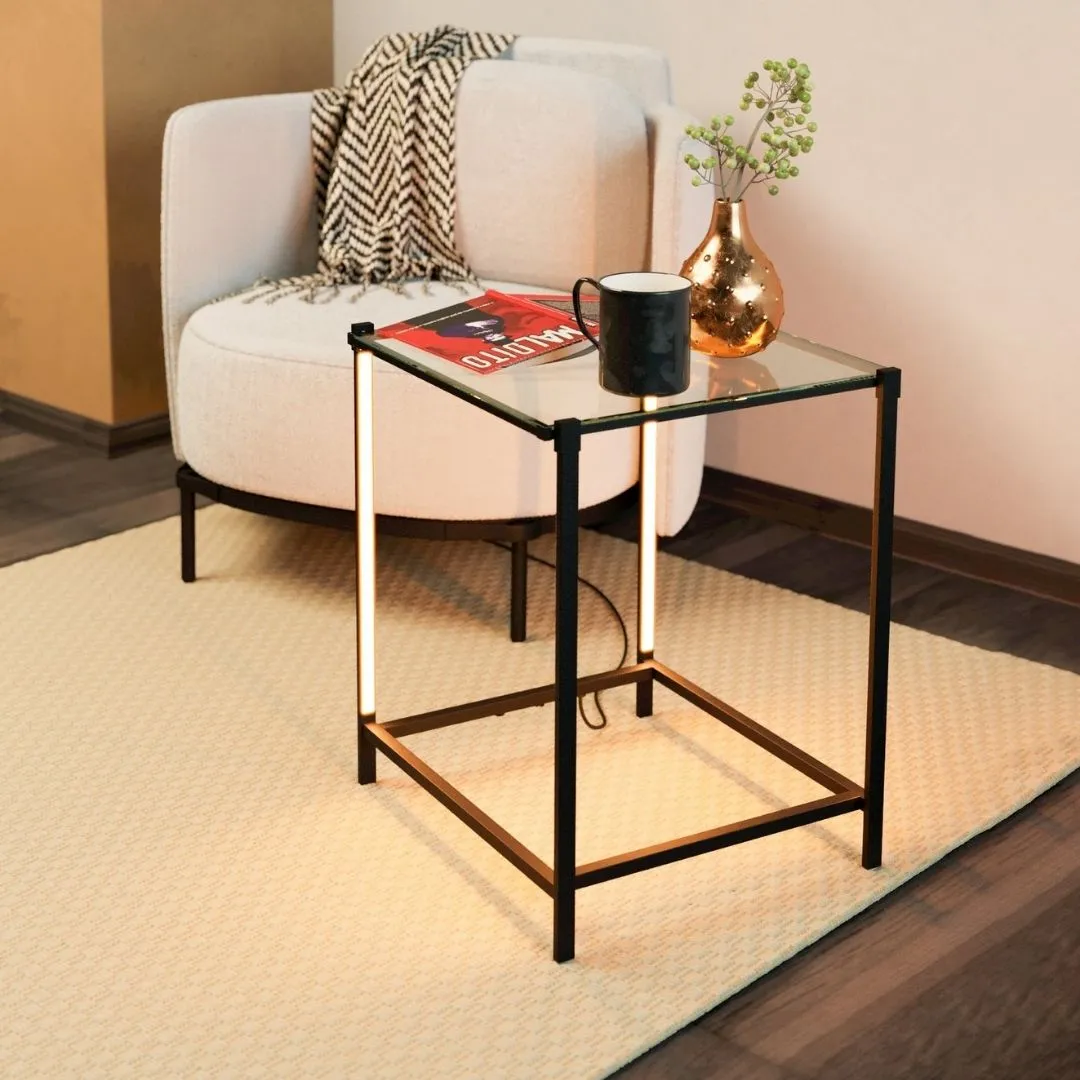 Naranjo Square End Table with Integrated LED - Black, Metal product