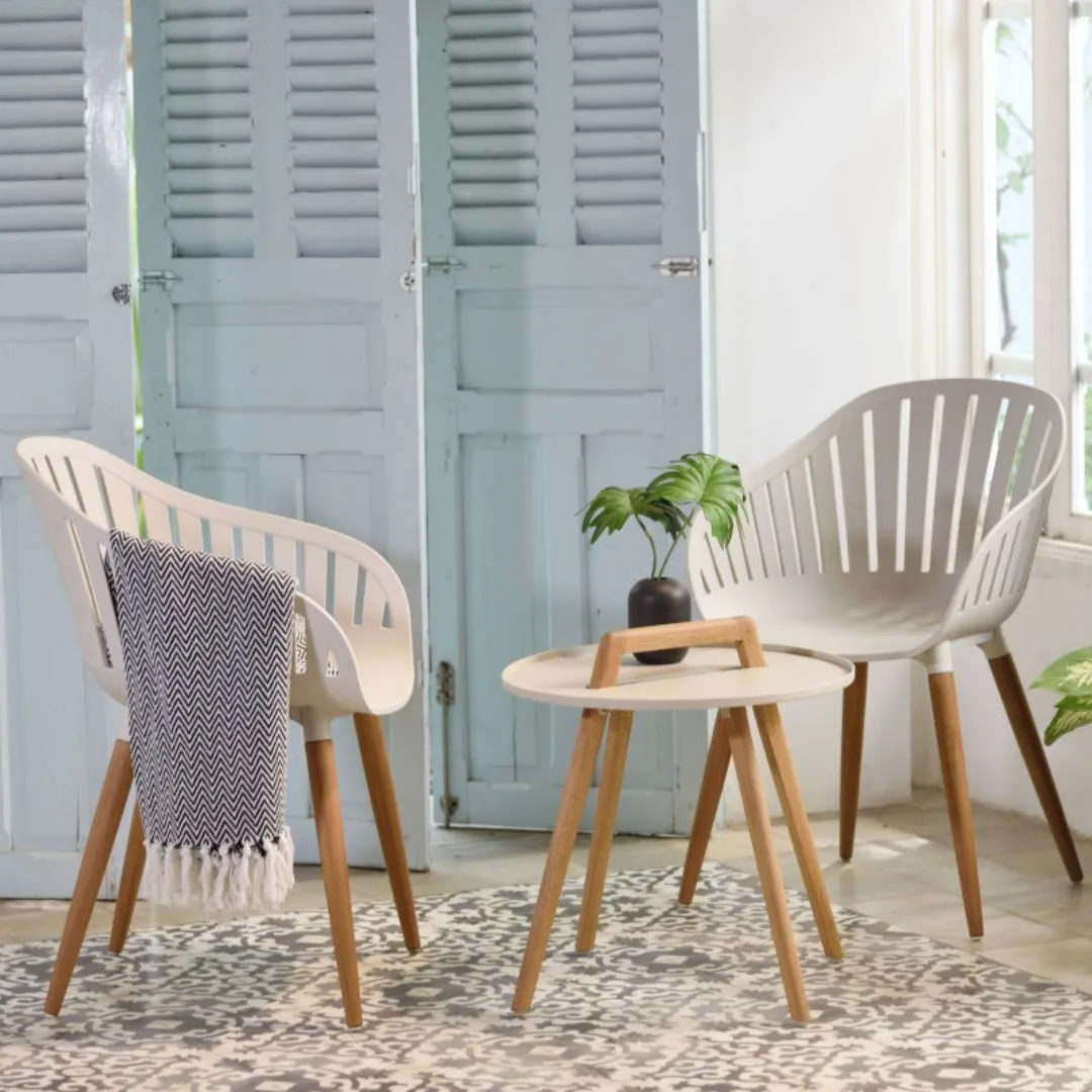 Nassau Outdoor Bistro Set with 2 Carver Bucket Chairs - Cream, Plastic product