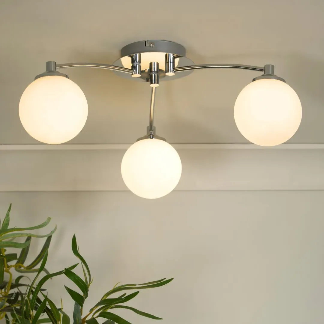 Navarro 3-Light Semi Flush Ceiling Light - Chrome, Frosted Glass product