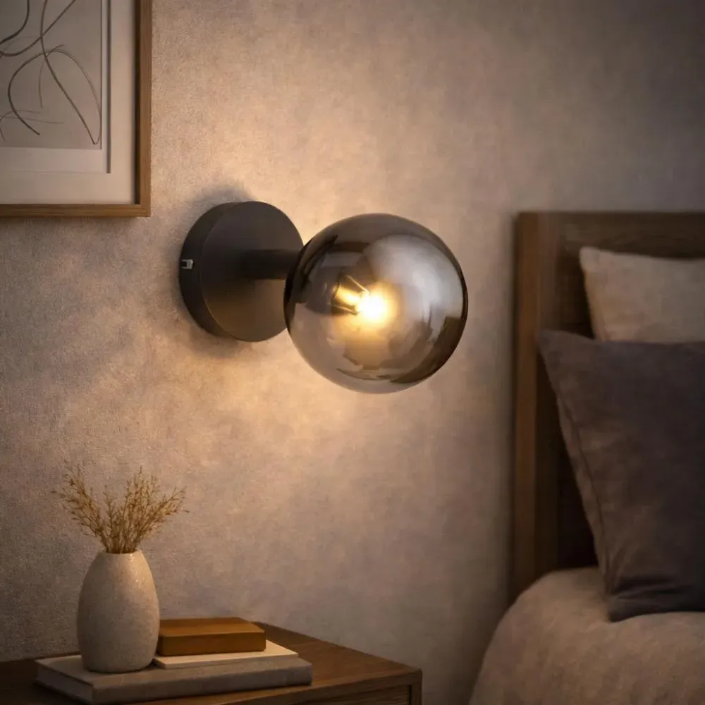 Navarro Wall Light - Matt Black, Smoked Glass product