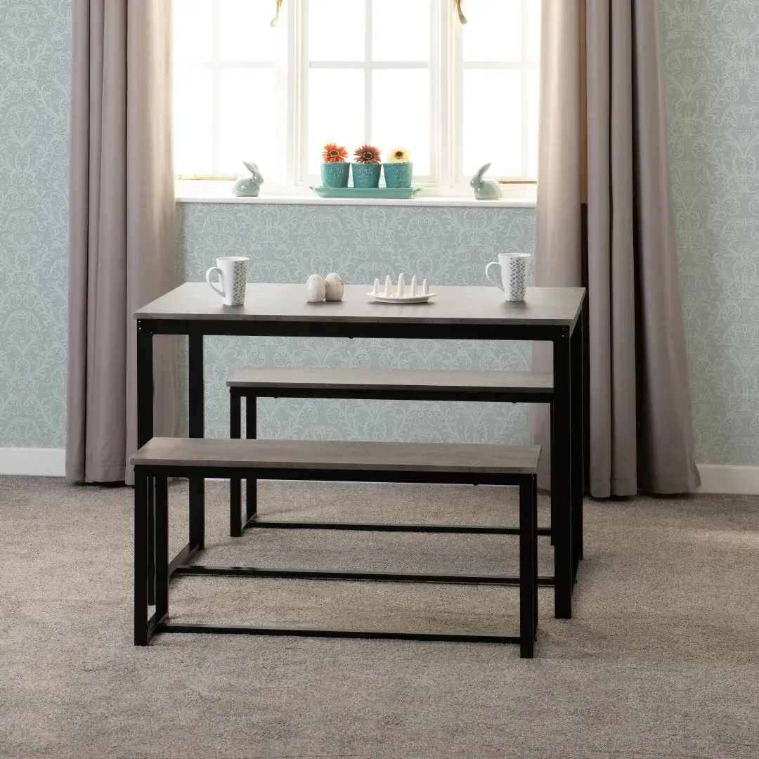Nevada Dining Table and 2 Benches Set - Stone Effect product