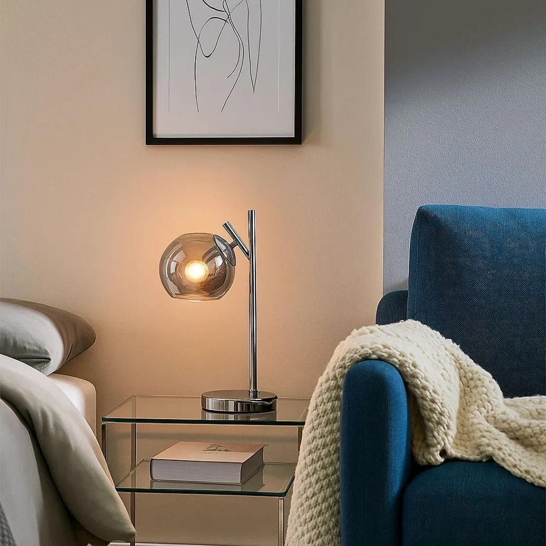 Nia Smoked Glass Globe Table Lamp - Chrome product