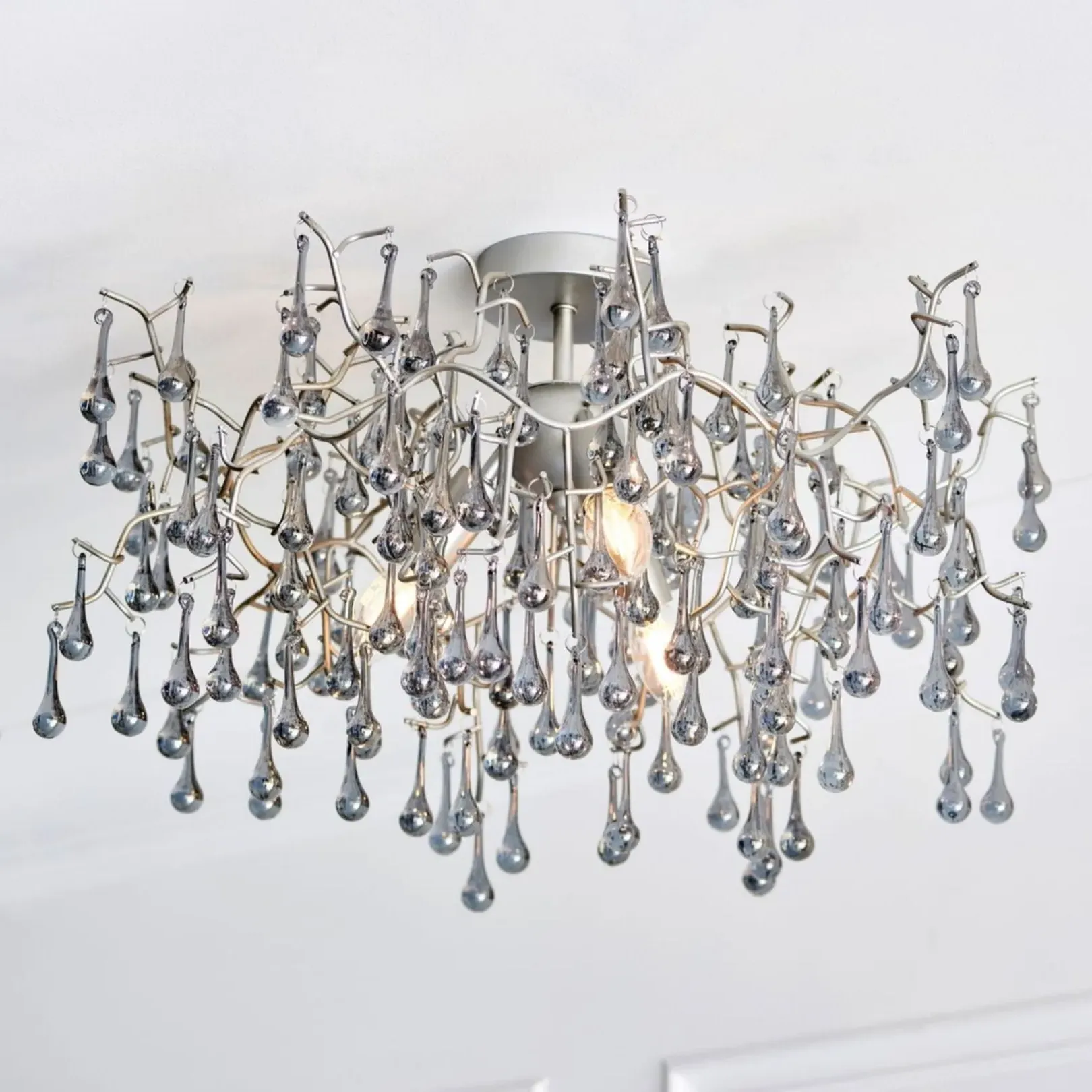 Nightingale 3 Light Semi Flush Ceiling Light - Silver, Glass product