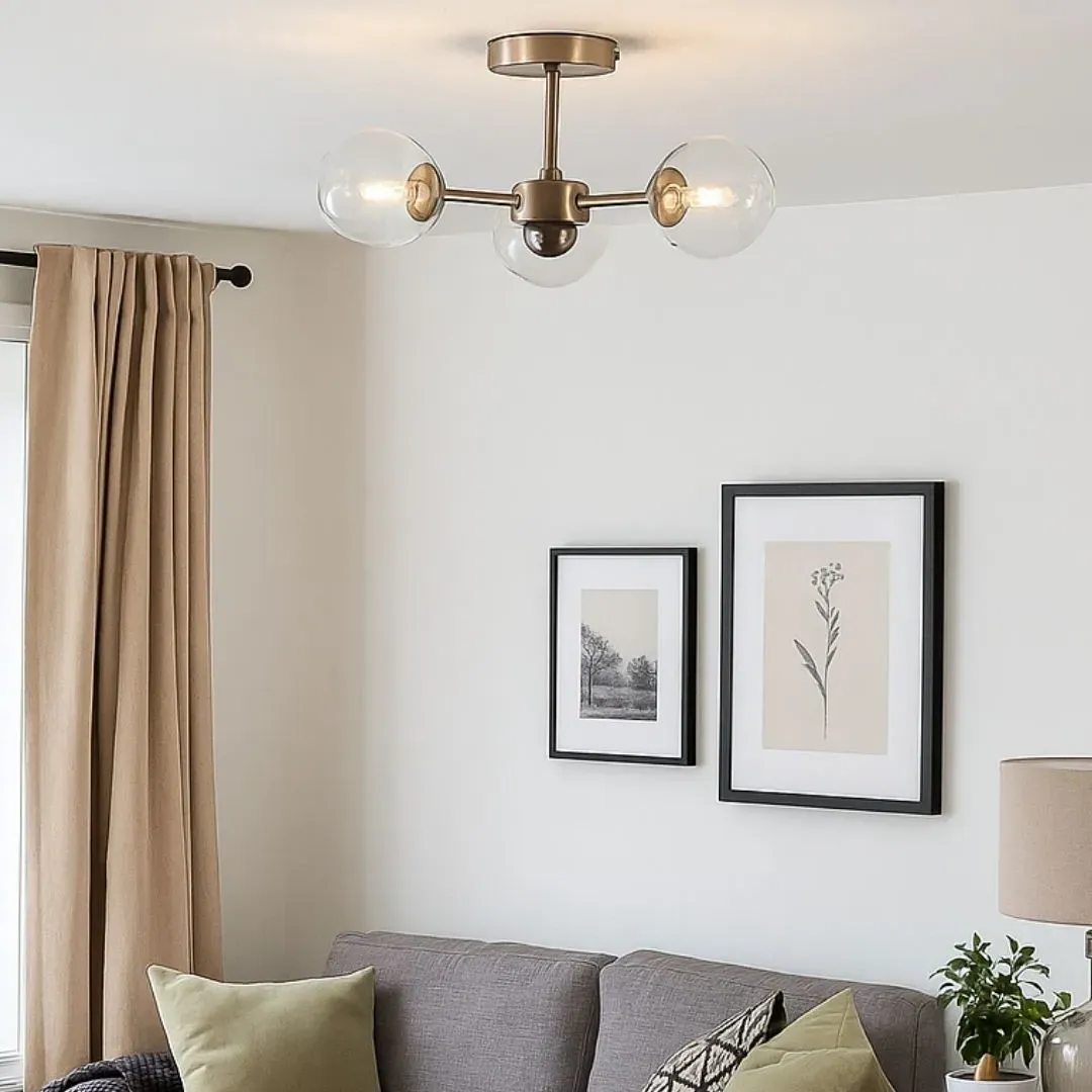 Niva 3-Light Semi-Flush Ceiling Light - Satin Nickel, Clear Glass product