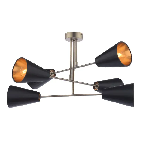 Oden 6-Light Semi-Flush Ceiling Light - Black, Antique Brass product