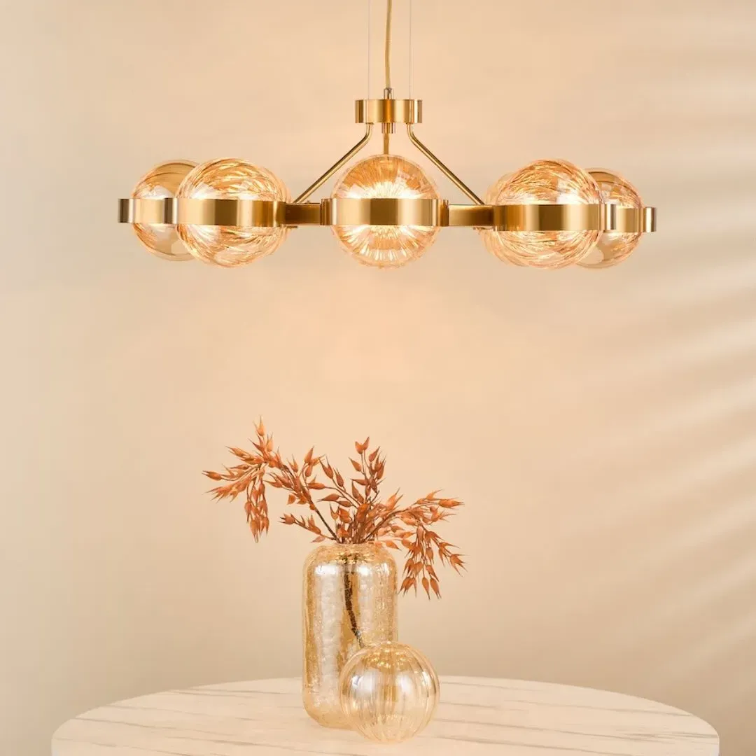 Ophira 8-Light Pendant - Antique Gold, Amber Ripple Glass product