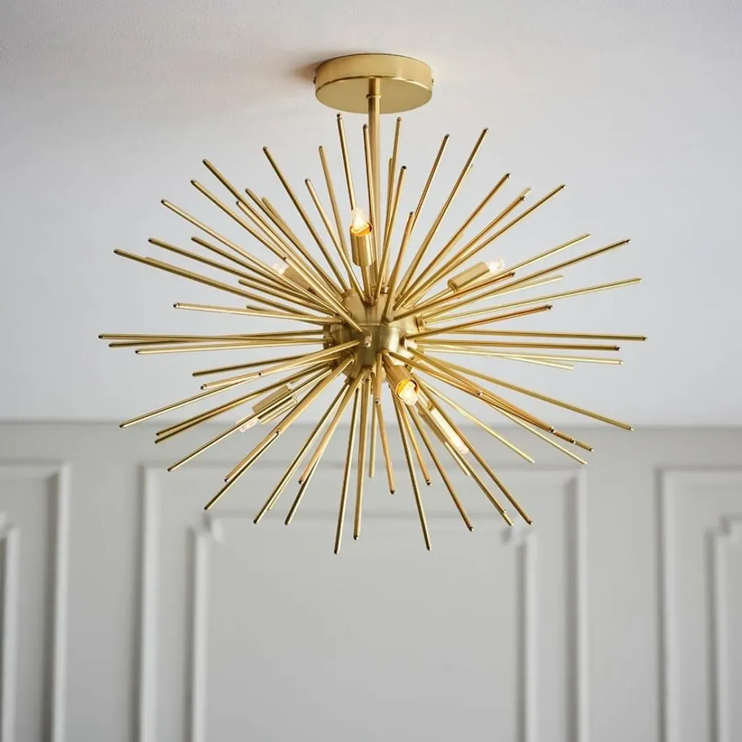 Orta 6-Light Sputnik Semi-Flush Ceiling Light - Satin Gold, Metal product