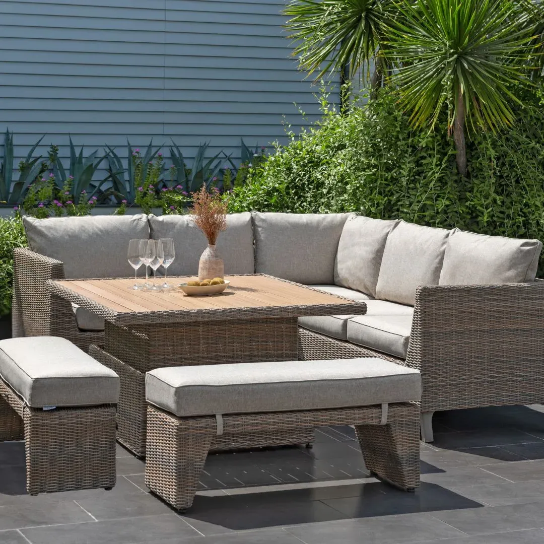 Palma 6-Seater Corner Outdoor Dining Set with Benches - Light product