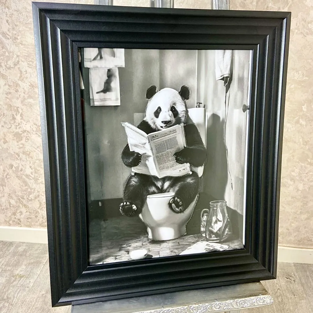 Panda on the Lavatory Liquid Wall Art - Black, White product