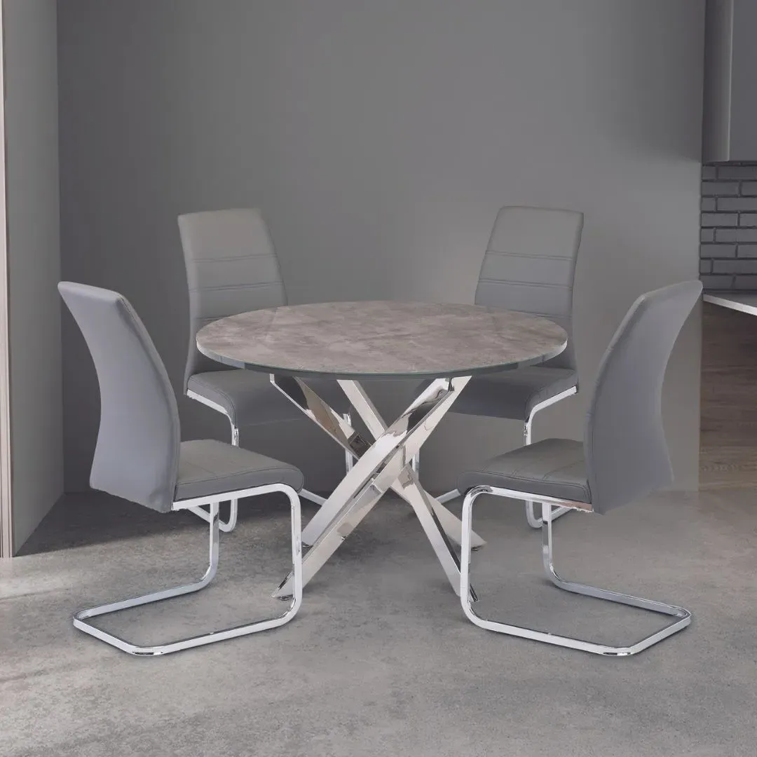 Paris Round Dining Set with 4 Chairs - Grey, Marble-Effect product