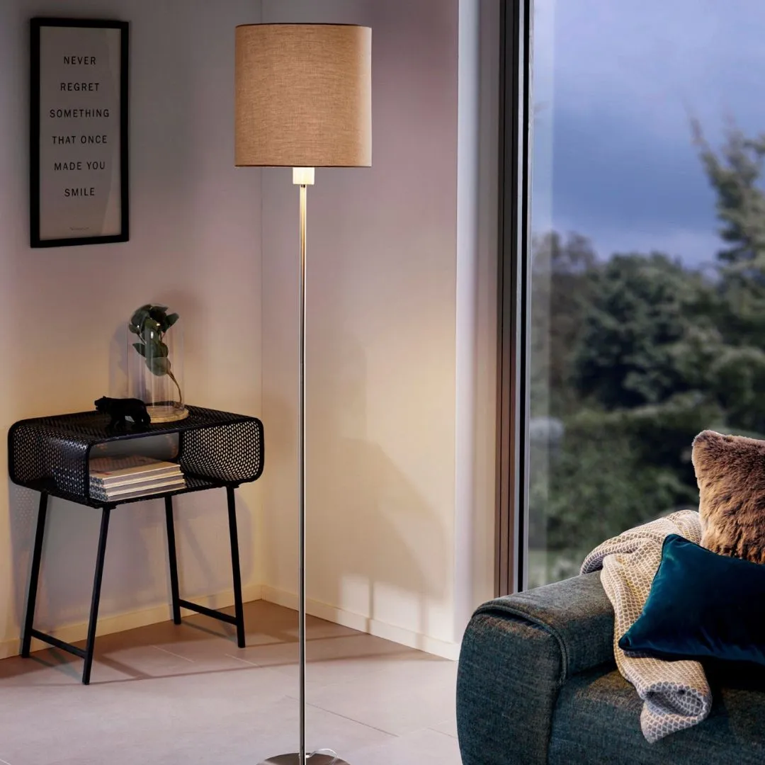 Pasteri Floor Lamp with Taupe Shade - Satin Nickel product
