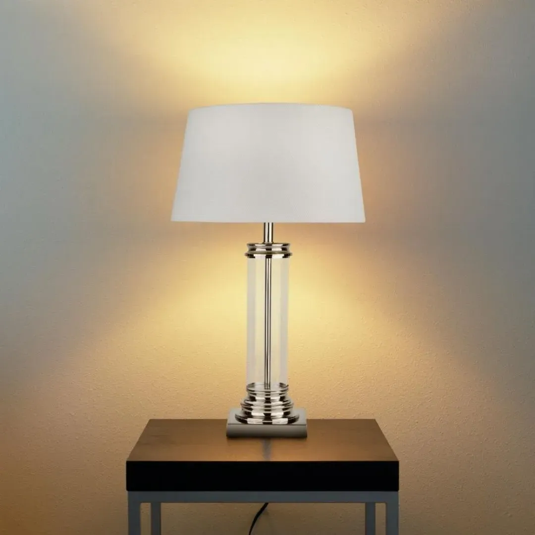 Pedestal Table Lamp with Cream Shade - Chrome, Glass product