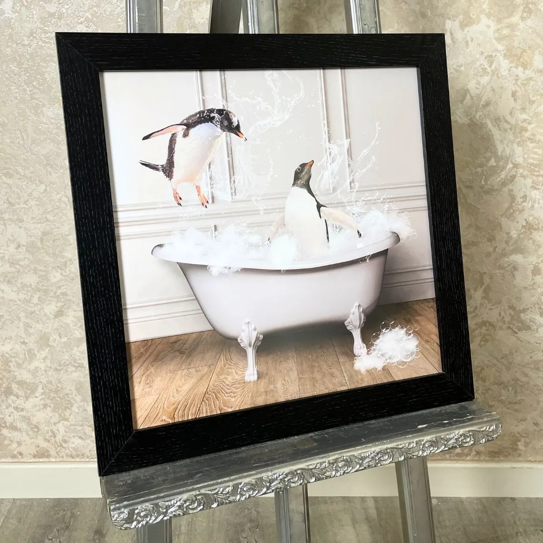 Penguins in the Tub Square Wall Art - Black Frame product