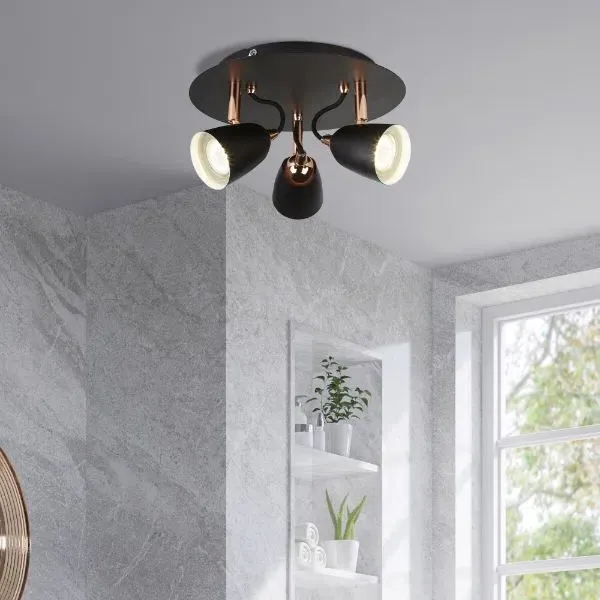 Petra 4-Light Ceiling Spotlight Plate - Matt Black, Copper product