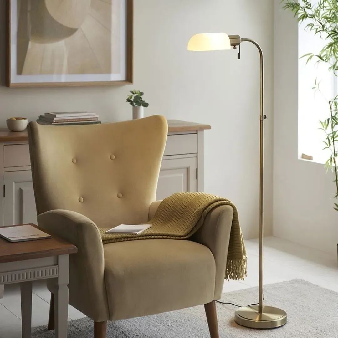 Pharmacy Adjustable Task Floor Lamp - Antique Brass, Glass product
