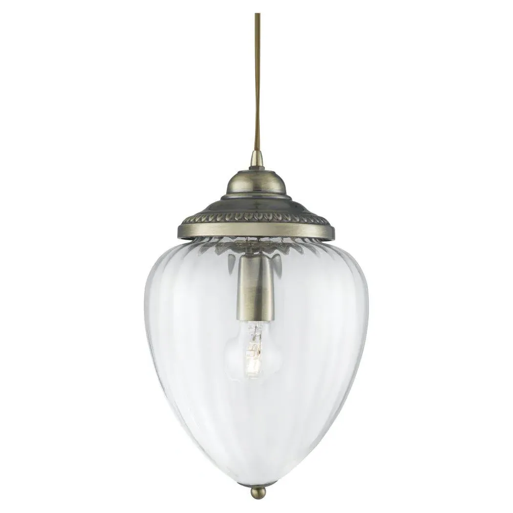 Pineapple 1-Light Pendant - Antique Brass, Ribbed Glass product