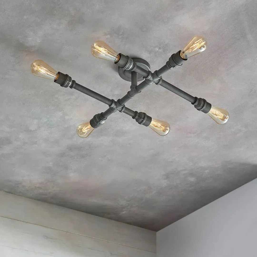 Pipe 6-Light Semi Flush Ceiling Light - Aged Pewter product