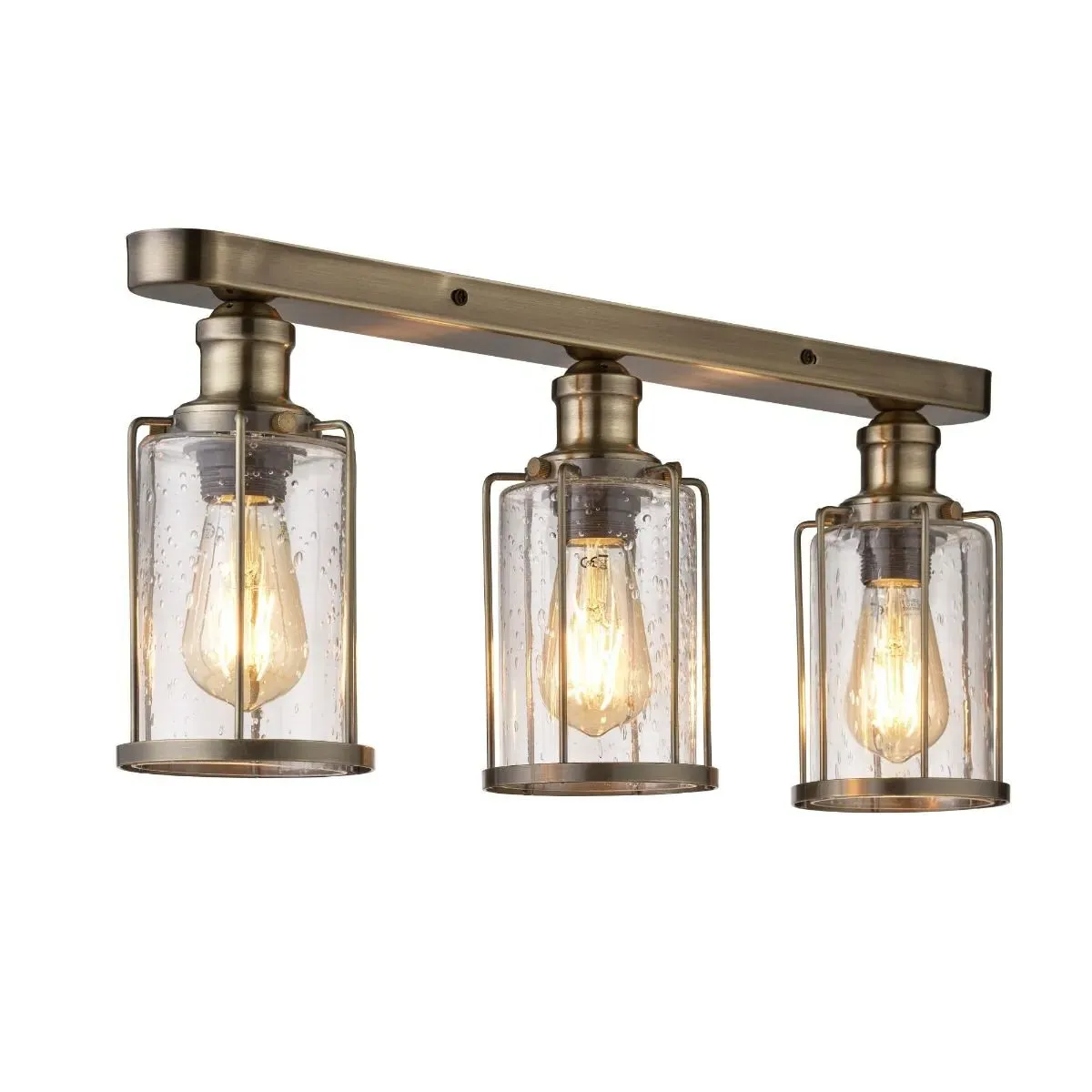 Pipes 3-Light Semi Flush Ceiling Light - Antique Brass, Glass product