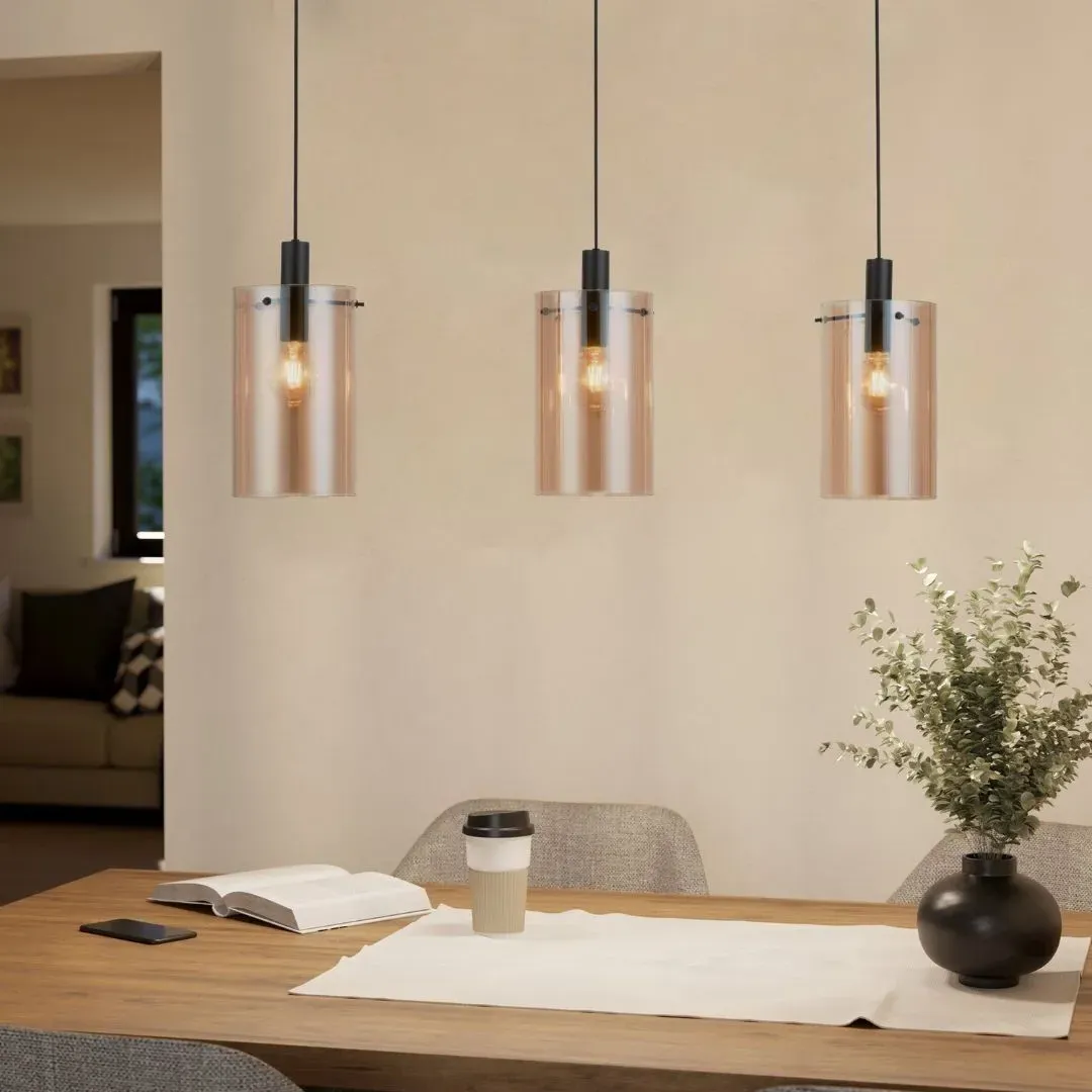 Polverara 3-Light Ceiling Pendant Bar - Black, Amber Glass product