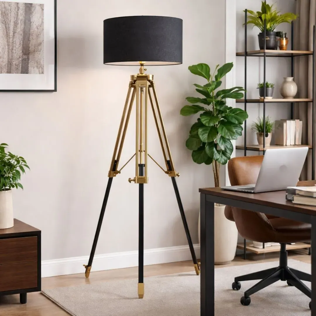 Port Tripod Floor Lamp - Black, Antique Brass product