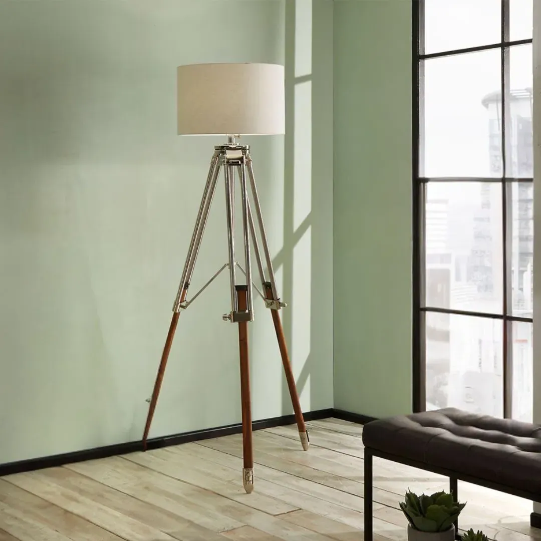 Port Tripod Floor Lamp Height-Adjustable - Oak, Satin Nickel product