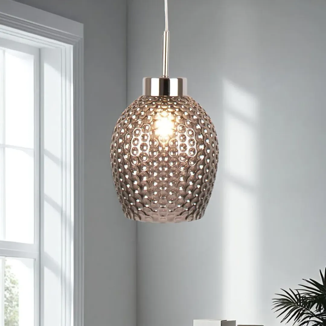 Raide Textured Glass Pendant Ceiling Light - Smoked Chrome product