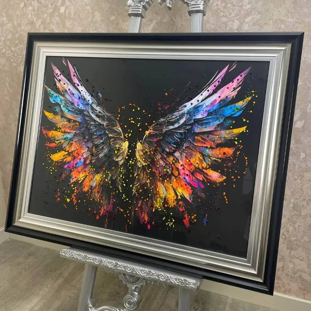 Rainbow Angel Wings Wall Art - Black, Silver product