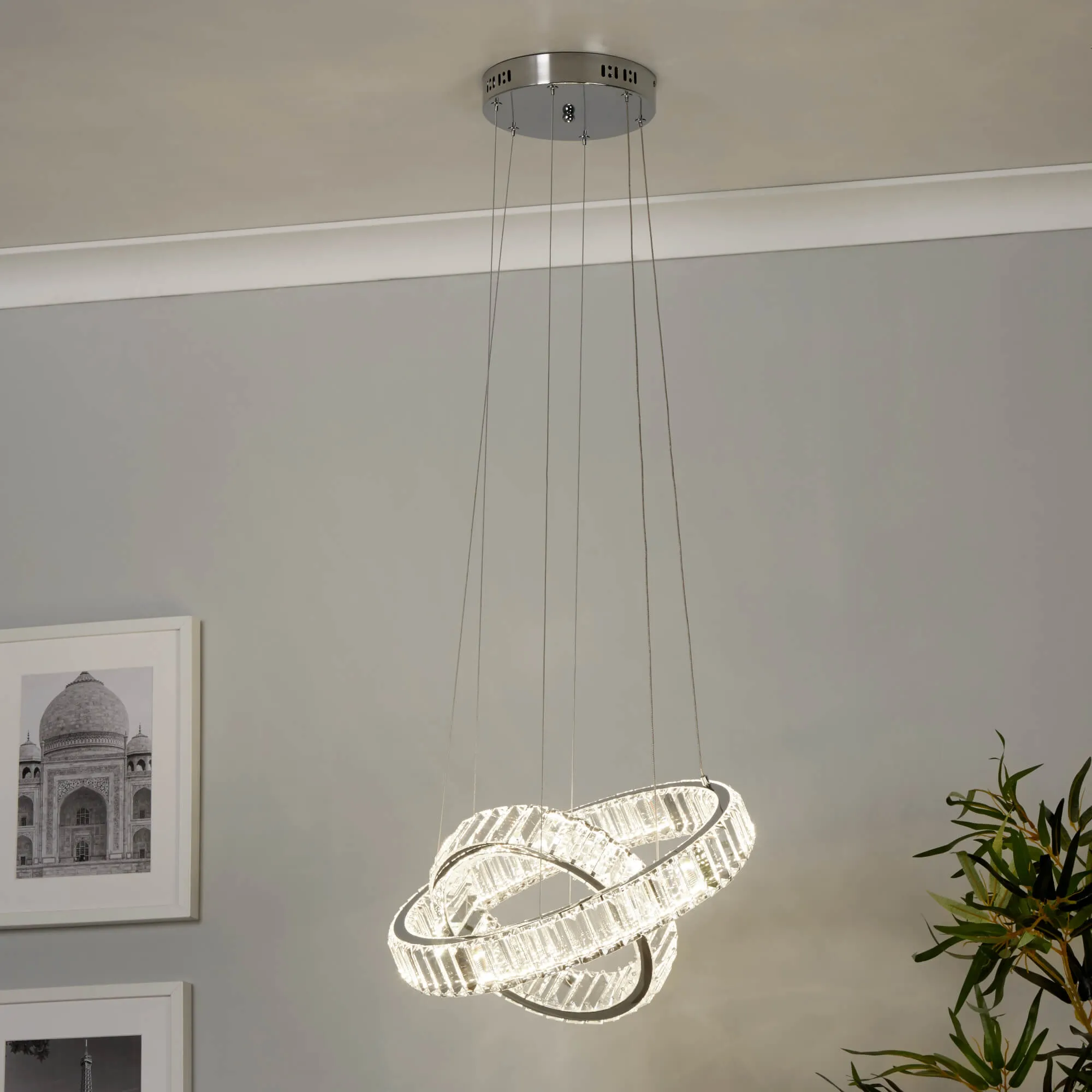 Reis Double Halo LED Pendant - Chrome, Glass product