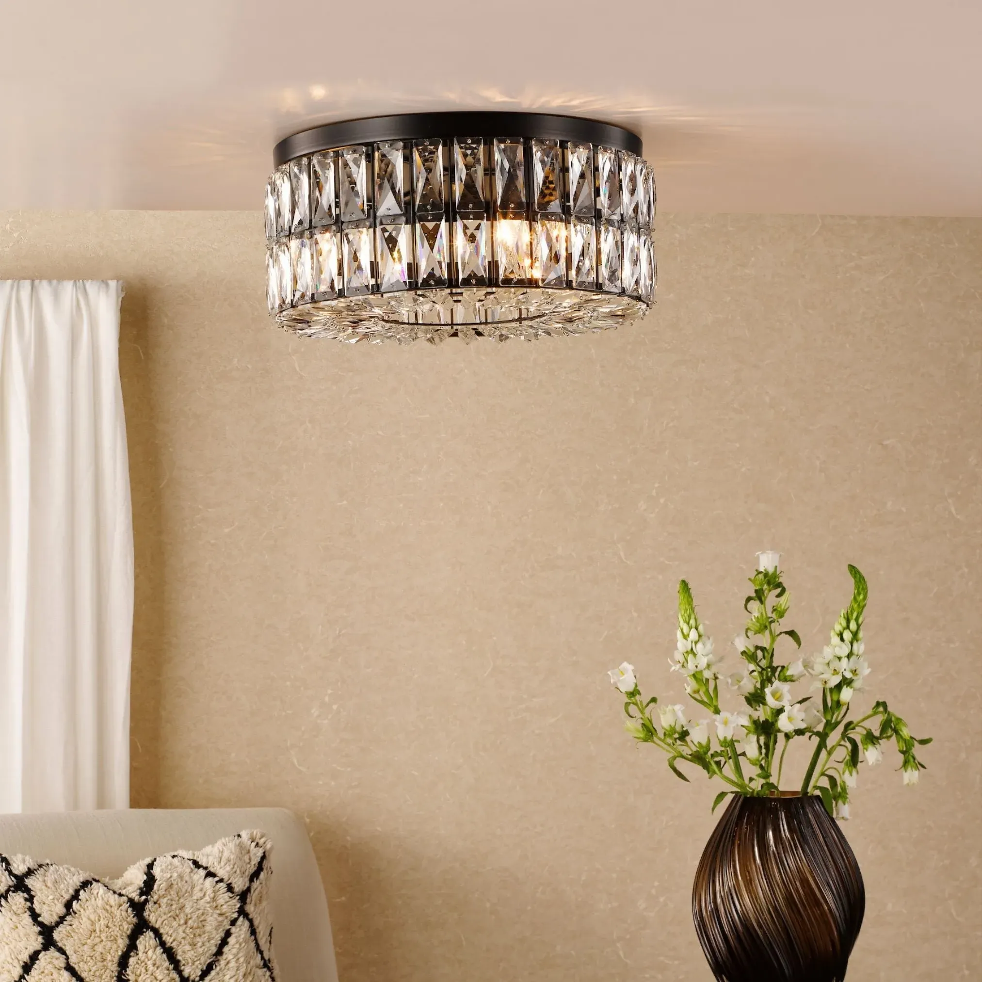 Relena 4-Light Round Flush Ceiling Light - Black, Crystal product